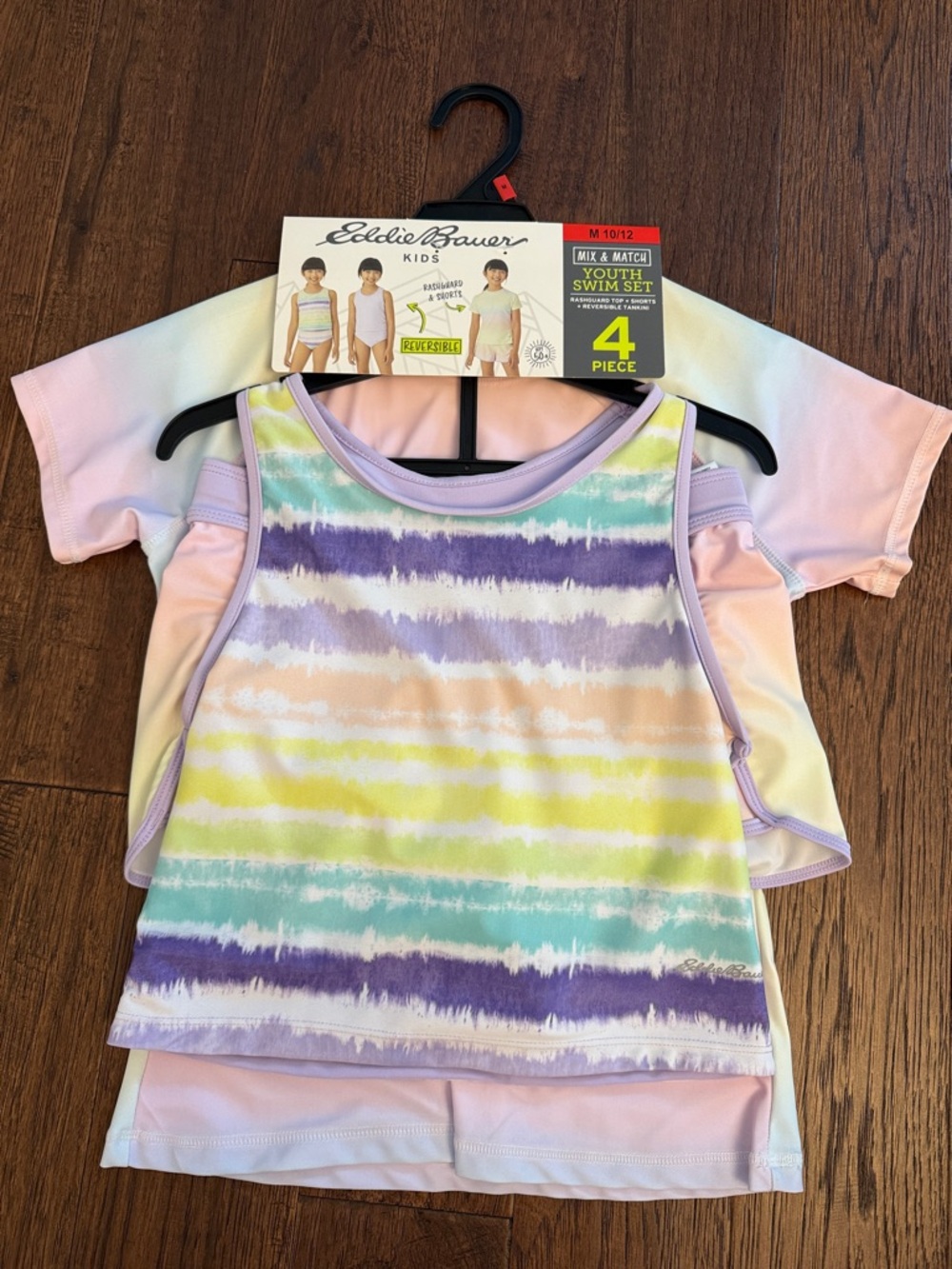 NWT Eddie Bauer Kids Pastel Rainbow Swimsuit Set (4 piece) 10/12